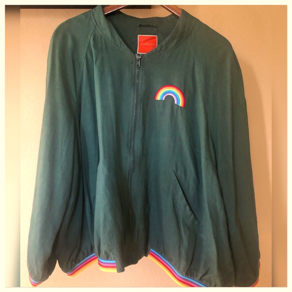ModCloth Green Rainbow bomber jacket 3X